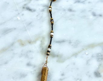 Sierra Nevada- Gold-Dipped Quartz Necklace: Mother of Pearl, Lava Beads