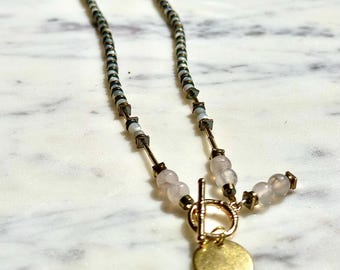 Seattle - Grey Mother of Pearl & Gold Hematite necklace with Toggle closure