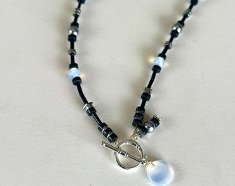 Toronto - Inspired Silver Necklace – Black jasper, Lava Rock, Opalite, and Mother of Pearl