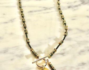 Brooklyn - Gunmetal Grey & Gold Hematite necklace with Toggle closure