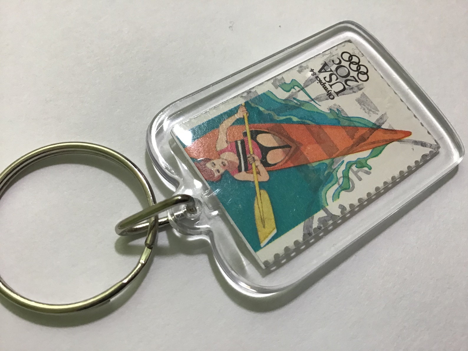 Kayak Keychain Upcycled Recycled Postage Stamp Key Chain Etsy