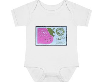 24Mo Onesie Strawberry Vintage Postage Stamp Infant Baby Rib Bodysuit 0M