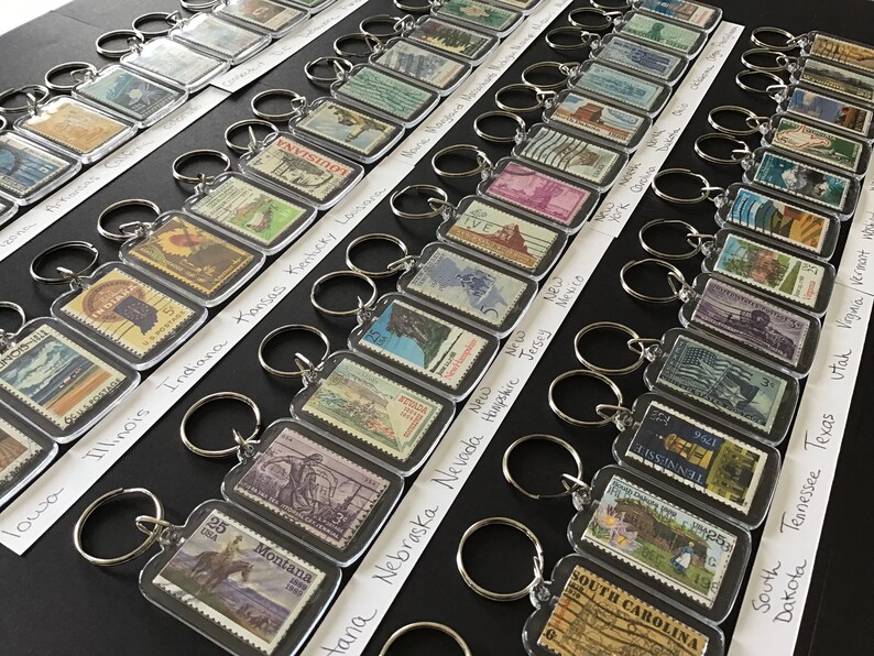 State Keychain All 50 states Postage Stamp Keychain Etsy