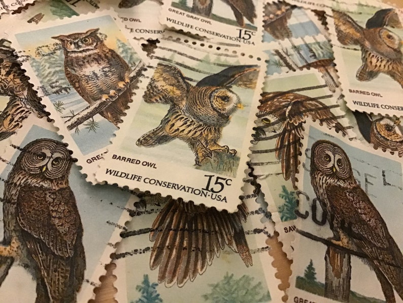 30 owl postage stamps supplies used barn owl owl postage Etsy