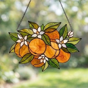 Orange Fruit Suncatcher, Citrus Blossom Window Hanging, Orange Floral Wall Art, Gift for Gardener & Chef, Gift For Orange Lover, Orange Gift