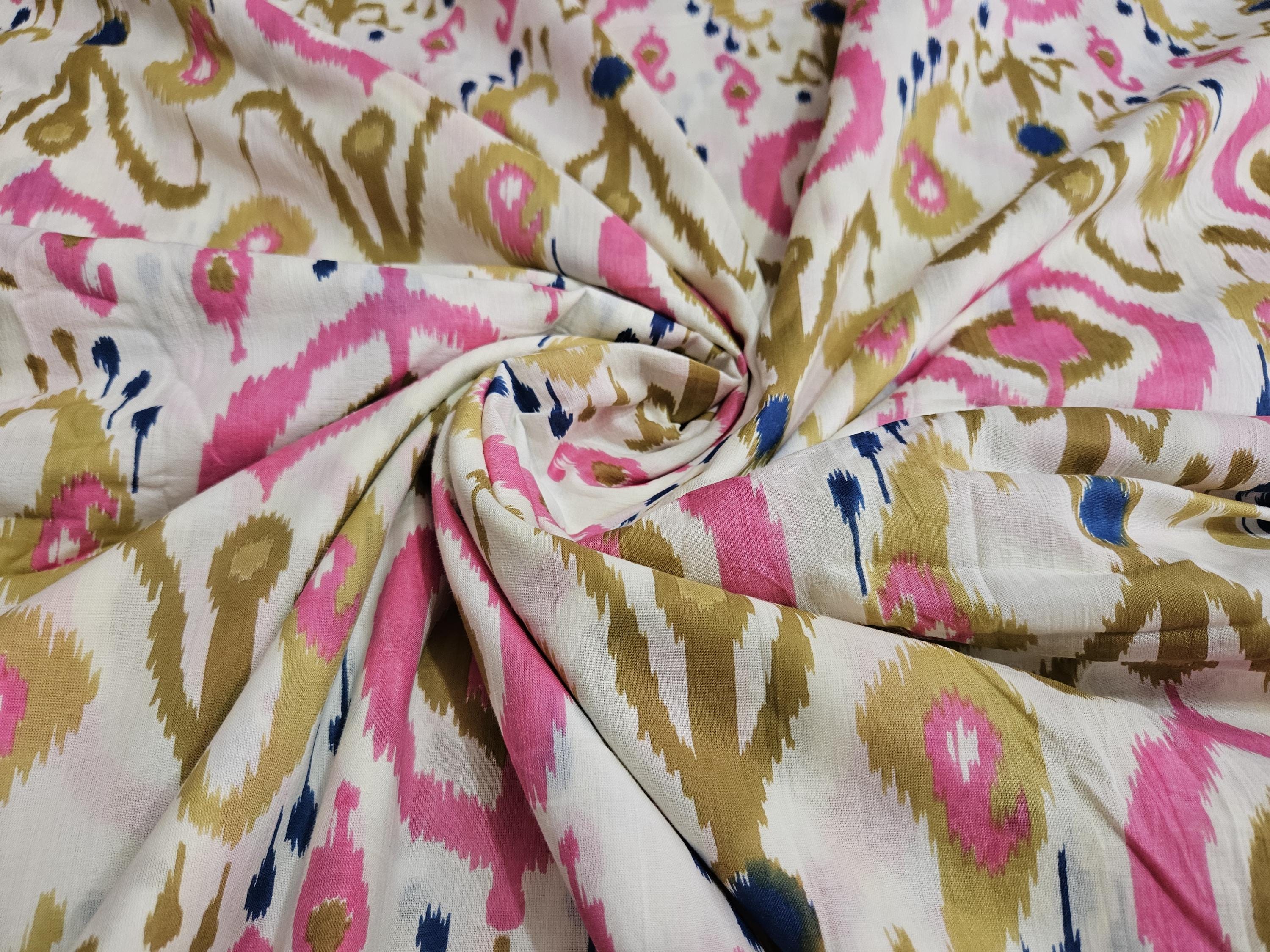 Indian Decor Fabric Women Dressmaking fabric Upholstery White Ikat Print Sewing Hand Block Natural Craft Material Fabric By Yard