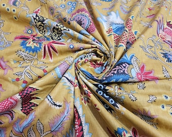 Printed Fabric Cotton Beige Yard Floral By Yards Hand Block Indian Sewing 100% Beige Cream Quilting Upholstery Fabric Dressmaking Crafts