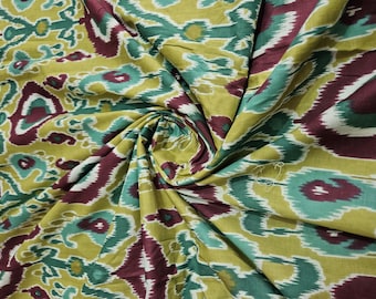 Green Ikat Print Cotton Fabric Dress Fabric Boho Craft Material Hand Block Running Material Hand Block Print Indian Fabric