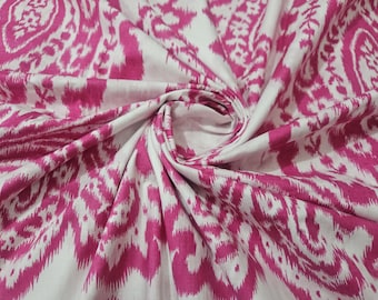 Pink Ikat Pure Cotton Fabric | Paisley Boho Print by Yard | Soft Ethnic Fabric for Sewing, Clothing & Decor | Fabrikanha Dressmaking Sewing