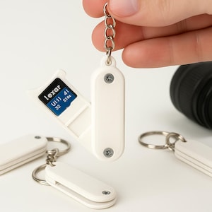Porta-chaves com porta-cartão MicroSD - Compacto e portátil