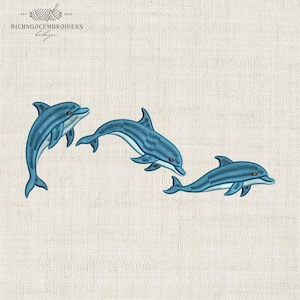 Dolphin Embroidery Design, Ocean Sea Animal Machine Embroidery File, Beach Marine Life Embroidery Pattern, Instant Download