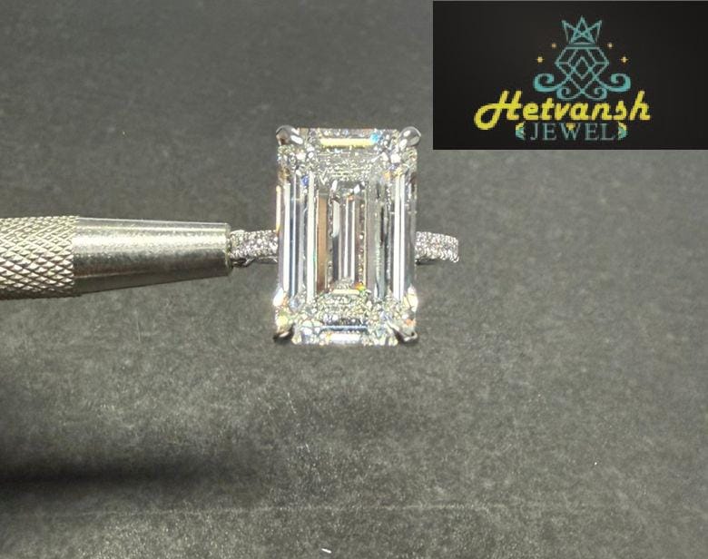 10 CT Emerald Cut Lab Grown Diamond Ring IGI Certified F VVS2