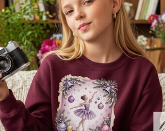 Youth Nutcracker Ballet Crewneck Sweatshirt, Holiday Apparel