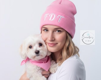 Embroidered Beanie, FDT Design, Cuffed Knit Winter Hat