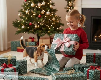 Groen inpakpapier met pastelkleurige kerstbomen; Feestelijk inpakpapier: kerstcadeaupapier, milieuvriendelijk, seizoensafhankelijk, voor de feestdagen