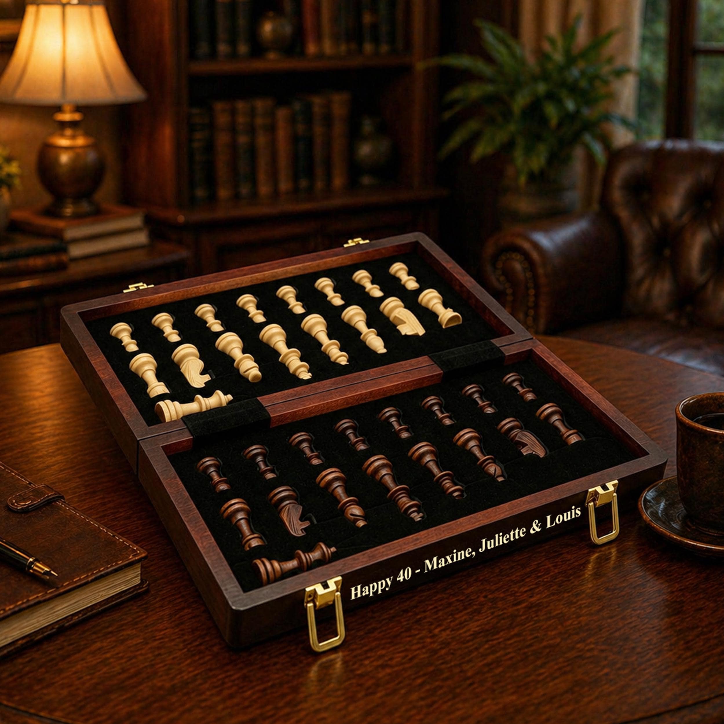 Personalized Wooden Chess Set for Dad,Father's Day Gift,Custom Engraved Chess Board,Magnetic Folding Chess Set,Gift for Father