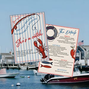 Invitation et itinéraire de célibataire, modèle de toile modifiable, invitation de homard, téléchargement immédiat