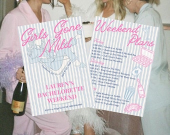 Invitación e itinerario para despedida de soltera "Girls Gone Mild" / Plantilla editable de Canva