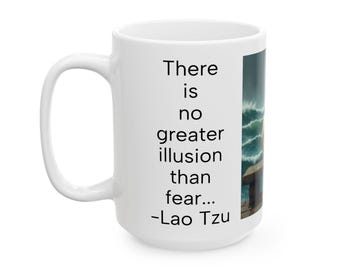 Ceramic Coffee Mug: Fearless Duck, Lao Tzu Quote - Inspirational Ocean Wave Design