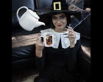 Halloween Cat Mug, Spooky Pumpkin Coffee Cup, Fall Decor Gift