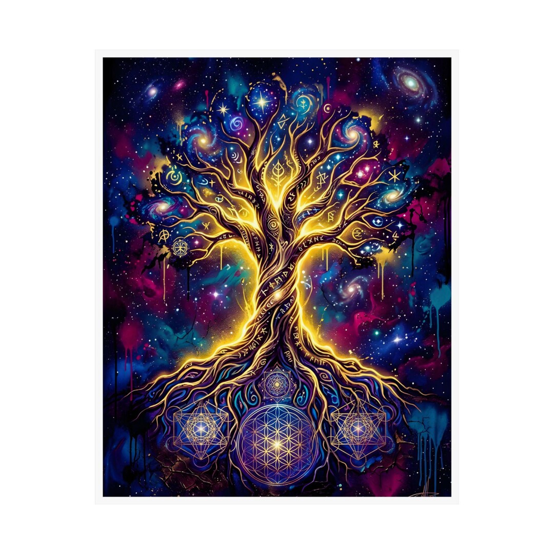 Celestial Tree of Life Wall Art, Cosmic Galaxy Print, Mystical Universe ...