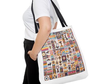 Colorful Tribal Patchwork Tote Bag | Geometric Squares Pattern