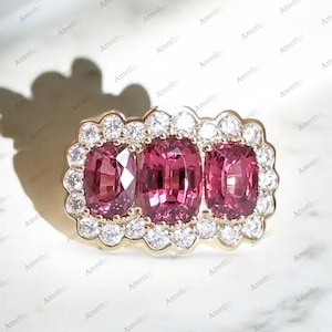 Pink Tourmaline Vintage Engagement Ring/Tourmaline Ring With Diamond Halo/14k Solid Yellow Gold/Natural Oval Tourmaline/October Birthstone