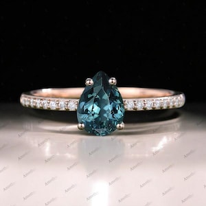 1.44ct Pear Teal Sapphire Engagement Ring 14K Teal Sapphire Wedding Ring Dainty Style Ring Half Eternity Bridal Promise Ring For Women