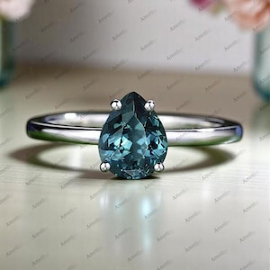 1.44ct Pear Teal Sapphire Engagement Ring 14K Teal Sapphire Wedding Ring Unique Dainty Style Ring Solitaire Bridal Promise Ring For Women