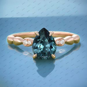 1.44ct Pear Teal Sapphire Engagement Ring 14K Teal Sapphire Wedding Ring Unique Dainty Style Ring Solitaire Bridal Promise Ring For Women