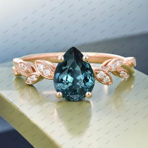 1.44ct Pear Teal Sapphire Engagement Ring 14K Teal Sapphire Wedding Ring Unique Dainty Style Ring Solitaire Bridal Promise Ring For Women