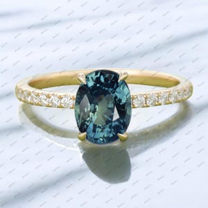 1.54 Oval Teal Sapphire Engagement Ring, Teal sapphire ring, Sapphire Half Eternity ring, Australian sapphire, September Birthstone