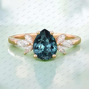 1.44ct Pear Teal Sapphire Engagement Ring 14K Teal Sapphire Wedding Ring Unique Dainty Style Ring Solitaire Bridal Promise Ring For Women