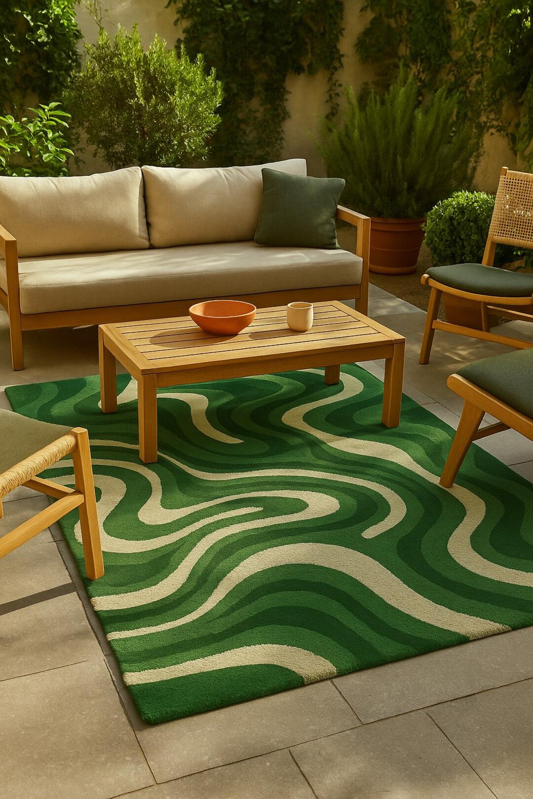 Hand-tufted Green Wave Rug – Modern Abstract NZ Wool Carpet \ Here's ...