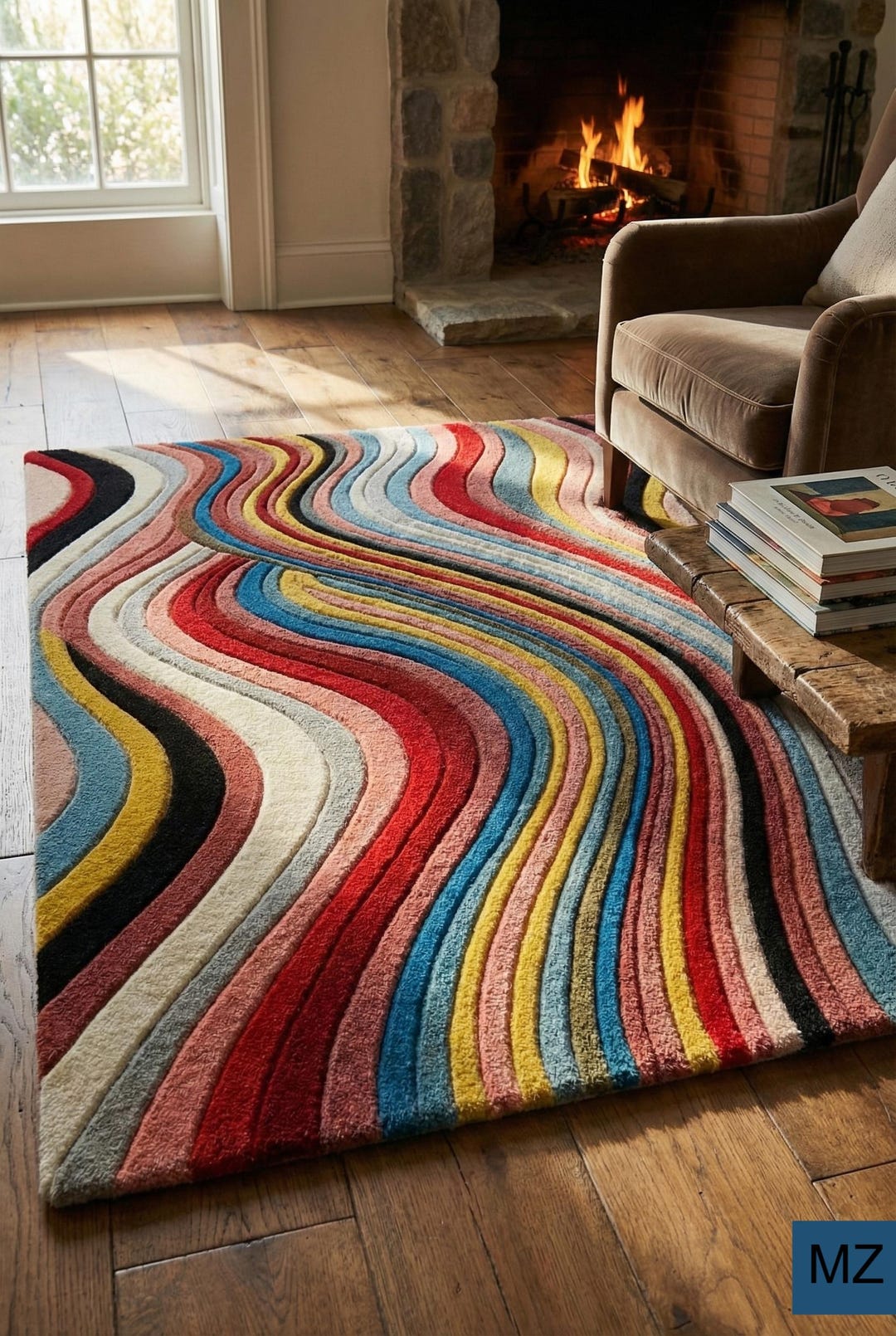 Retro Modern Colorful Wavy Rug - Mid Century Geometric 5x7 Area Rug for ...