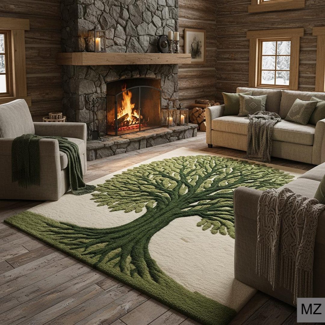 Tree Design Rugs Buy Tree of Life Rug | Soft Green Carpet | Modern Forest Area Rug for ...