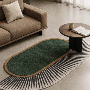Modern Runner Rug Oval Shape Green Center Hallway Carpet Minimalist Long Narrow Area Rug for Entryway Bedroom or Living Room runner rug