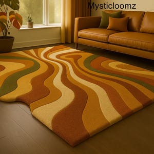 retro rug, 60’s retro style area rugs, abstract earth tones rug, 1970's style rug