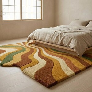 Mid Century Modern Abstract Rug | Plush Earth Tone Carpet | Boho Living Room Decor image 8