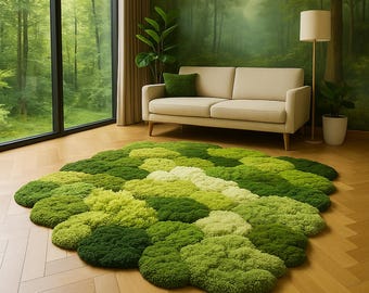 3D Textured Green Moss Rug | Cottagecore Decor