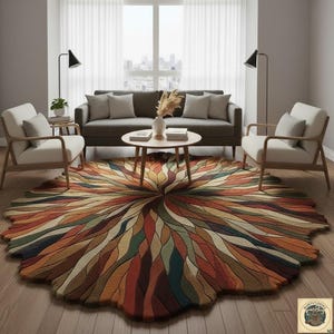 Tapete redondo personalizado em lã com padrão abstrato colorido em espiral - Tapete tufado para decoração de quarto contemporâneo