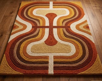Mid Century Modern Hand Tufted Wool Rug | Retro Abstract Geometric Boho Carpet