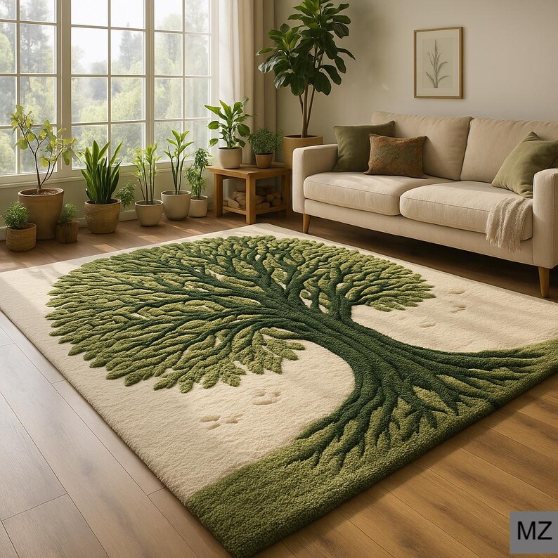 Tree Rug Modern Buy Tree of Life Rug | Soft Green Carpet | Modern Forest Area Rug for ...
