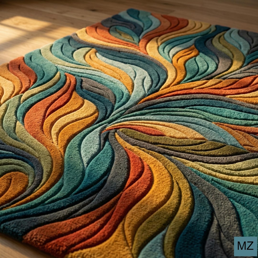 Hand Tufted Wool Rug | Modern Abstract 3D Sculpted Wave Design - Etsy