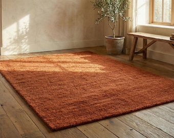 Burnt Orange Hand Tufted Wool Rug | Modern Terracotta Carpet for Living Room & Bedroom