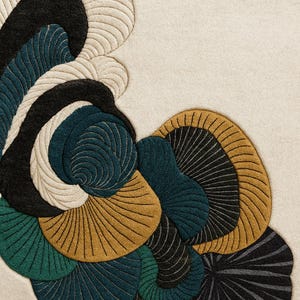 Modern Round Rug – Abstract Organic Pattern in Earth Tone, Teal & Mustard | Mid-Century Art-Inspired Area Rug | Soft Contemporary Home Decor
