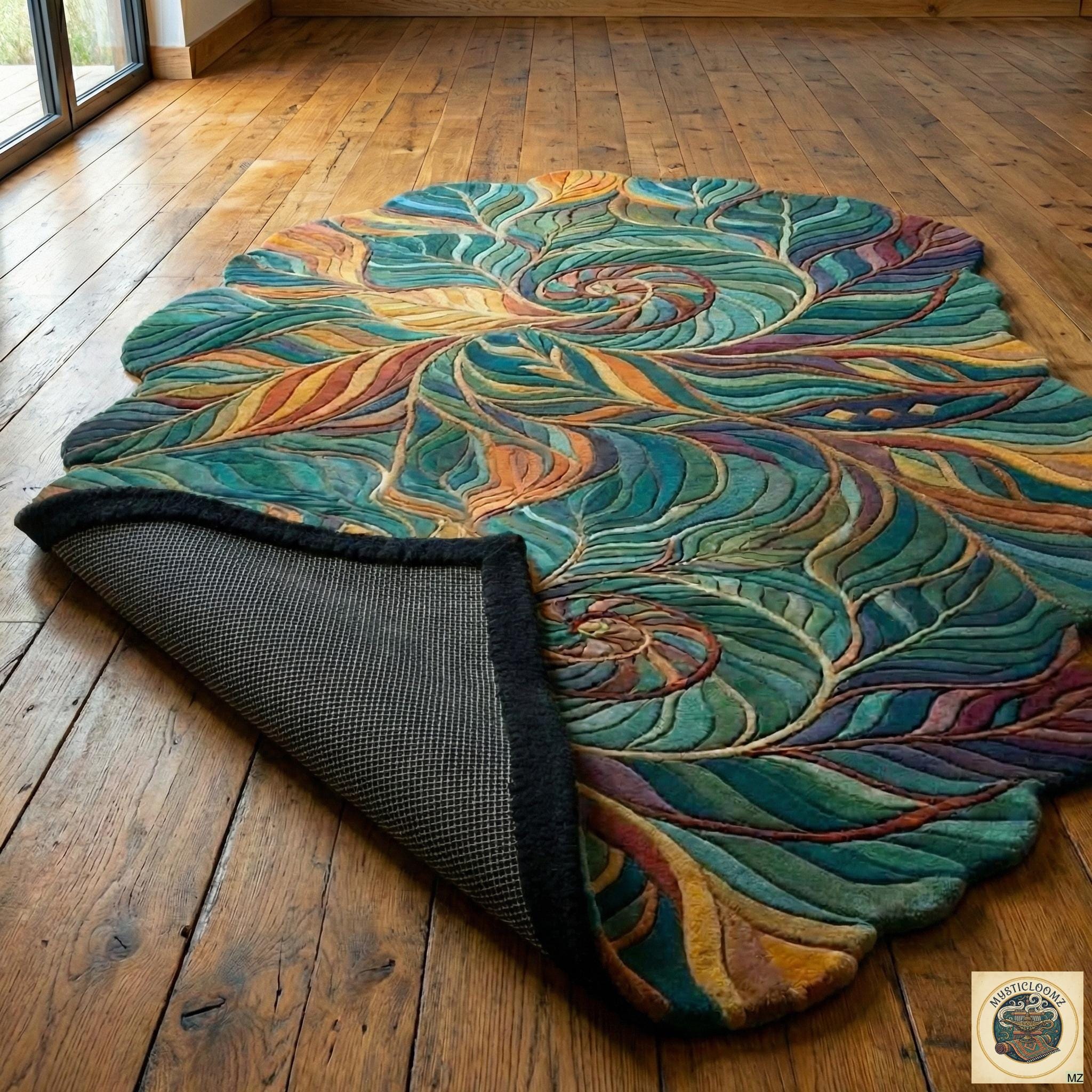 Hand-tufted Wool Round Rug | Colorful Spiral Leaf, Boho Carpet - Etsy