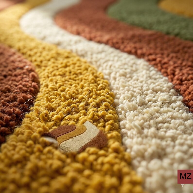 Mid Century Modern Abstract Rug | Plush Earth Tone Carpet | Boho Living Room Decor image 6