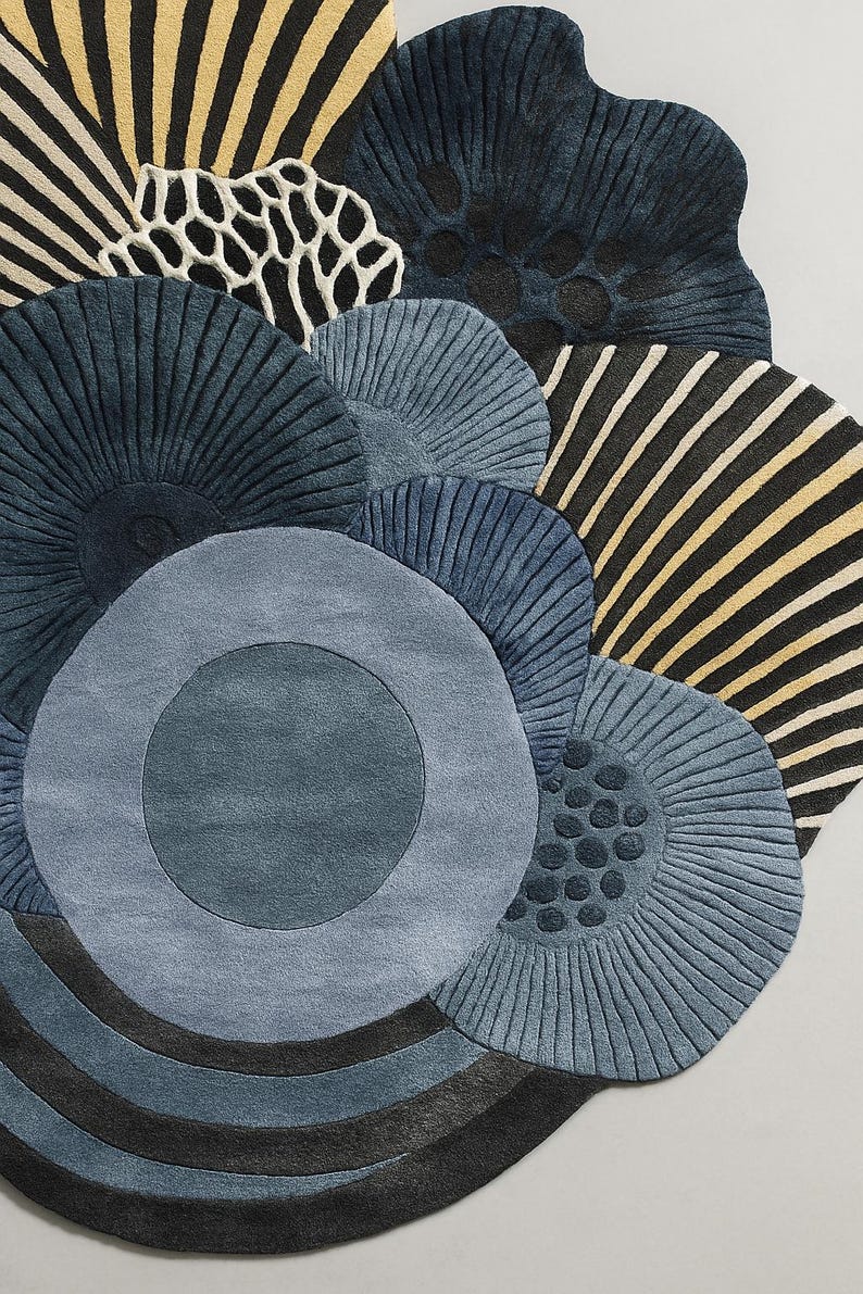 Modern Blue Art Carpet - Unique Floral Hand Tufted Rug - Statement ...