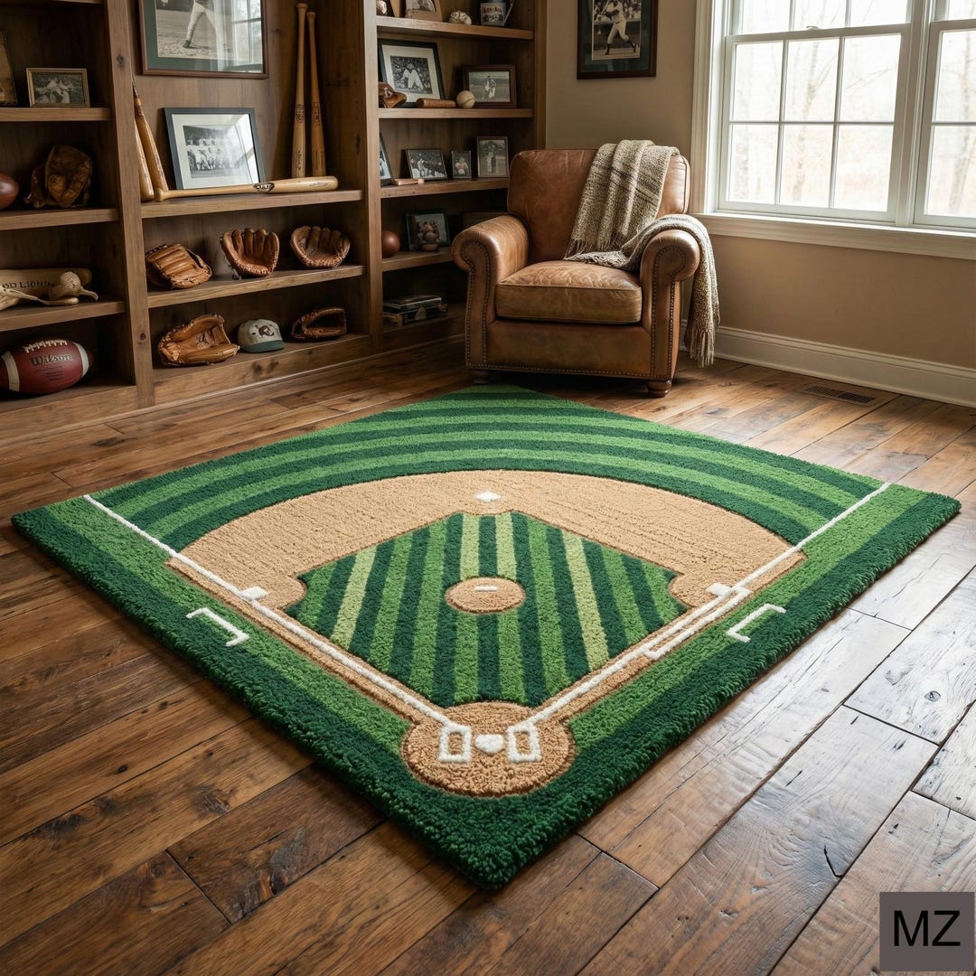 Baseball Rug Drawing Baseball Field Area Rug – Wool Sports Theme Carpet for Kids Room - Etsy